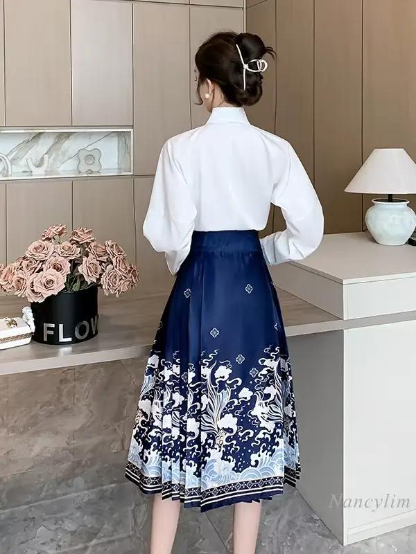 Jupe visage de cheval améliorée de style chinois pour femmes, jupes Hanfu Piedmont, tenues de rue pour dames, nouveau, printemps et été, 2024