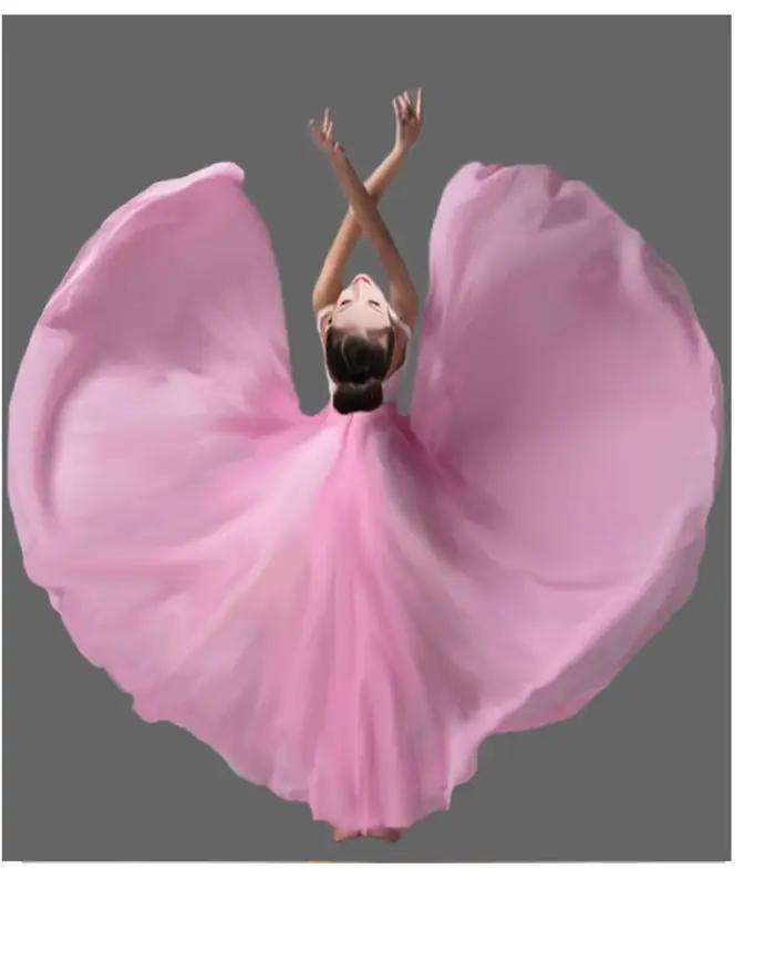 Jupe de Ballet longue rose rouge pour filles, jupe Flamenco en mousseline de soie pour enfants, jupe longue moderne pour salle de bal, vêtements de danse
