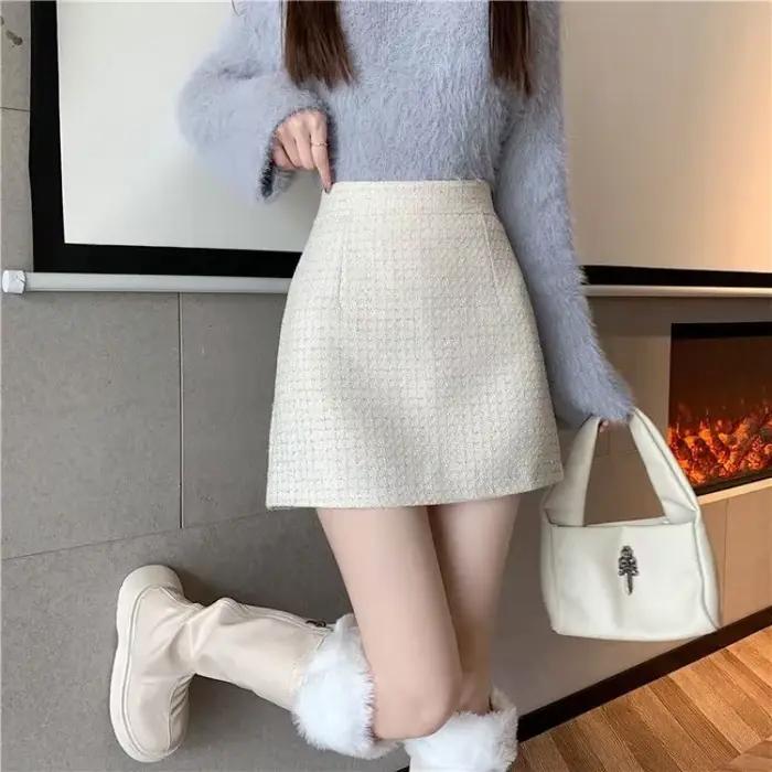 Mini jupes en laine taille haute pour femmes