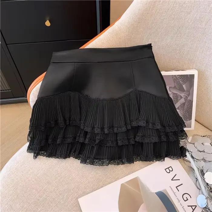 Mini jupe à volants en dentelle douce pour femmes