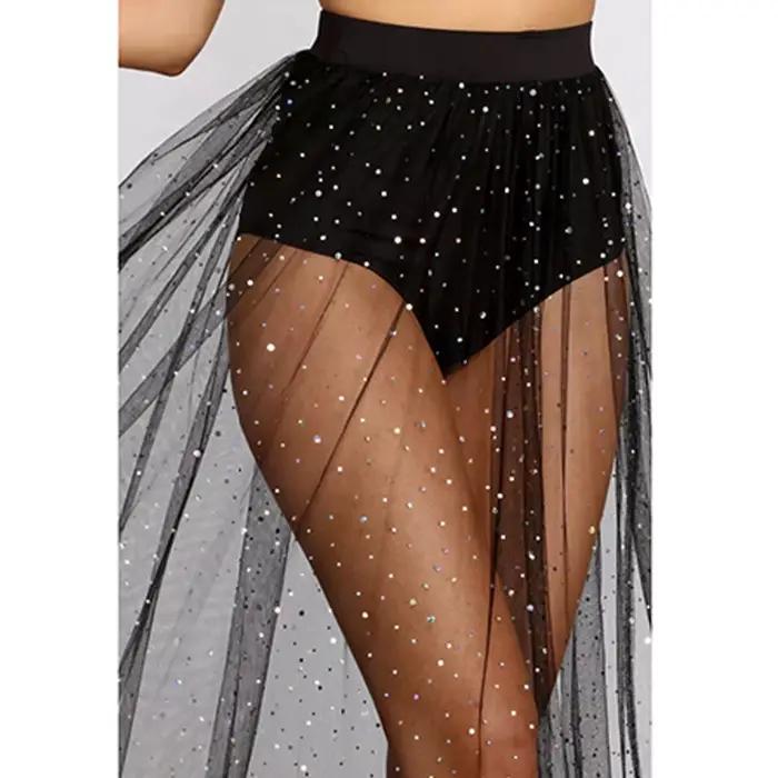 Jupe longue femme en maille transparente