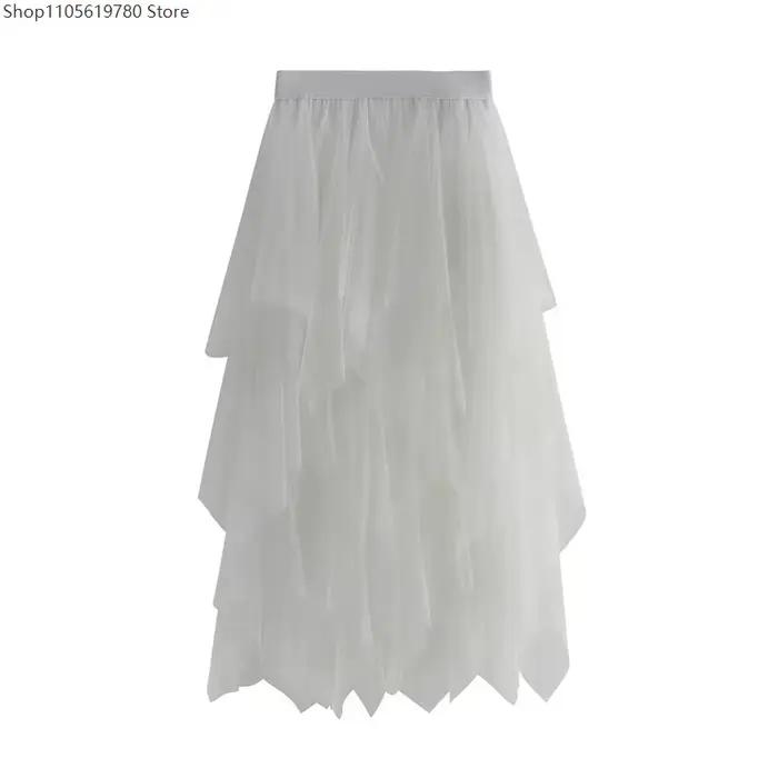 Jupe vintage grunge taille haute élastique irrégulière multicouche en tulle uni effet bulles pour femme, idéale pour le quotidien et les tenues de cosplay