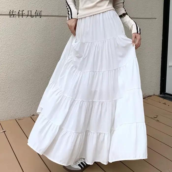 2025 nouvelle jupe coréenne femmes printemps et automne mode solide mi-longue gâteau