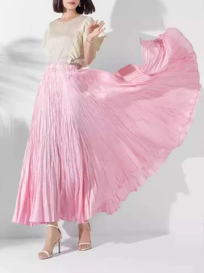 LANMREM-Jupes longues plissées pour femmes, taille haute élastique, couleur unie, vêtements de fête élégants, nouvelle collection été automne 2025, 2DA7890