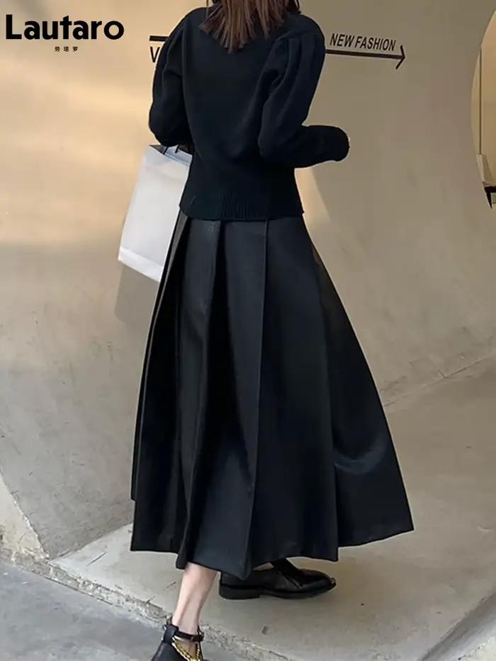 Lautaro-Jupe Mi-Longue Plissée en Faux Cuir pour Femme