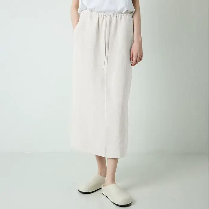 100% lin femmes cordon jupe droite printemps/été nouveauté taille élastique Simple décontracté ample femme dos fendu jupes