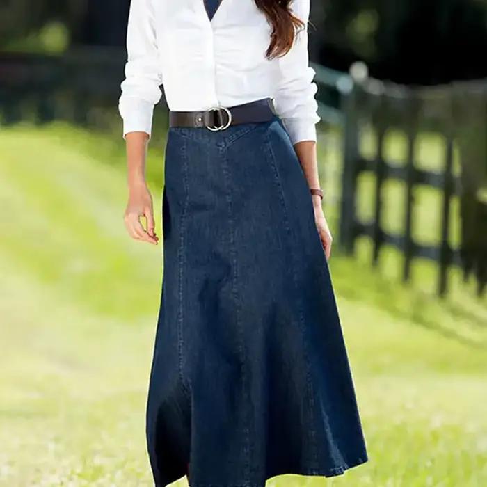Jupe mi-longue en tissu Denim