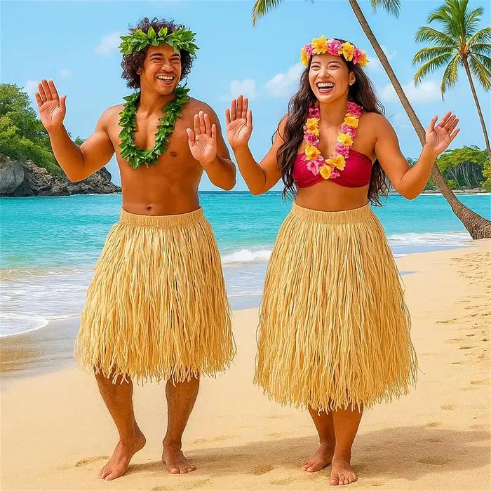 Lot de 4 jupes hula en raphia pour adultes (femmes et hommes)