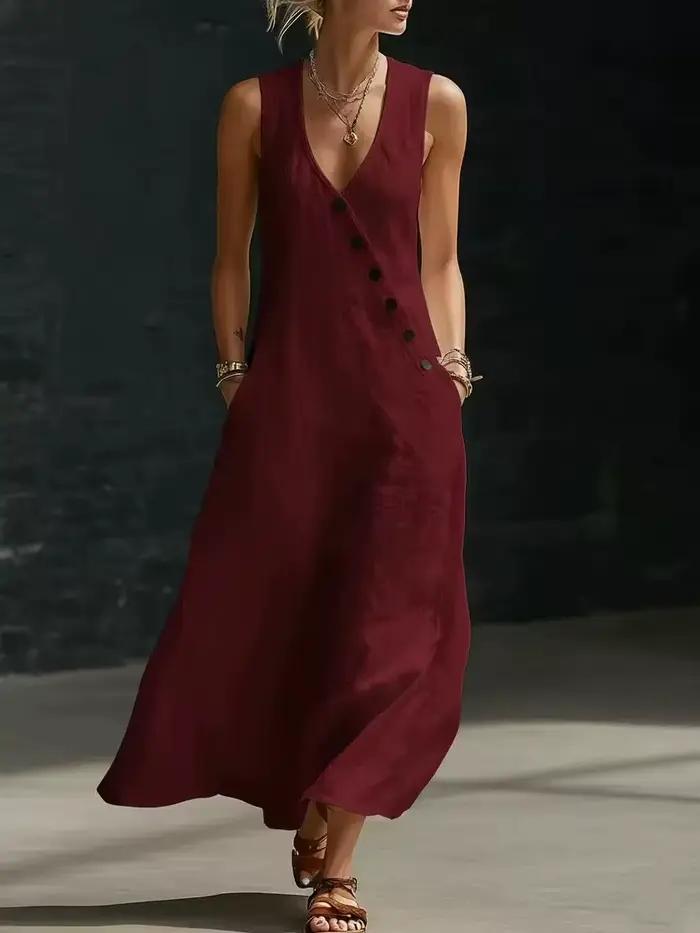 Robe longue en lin sans manches pour femme