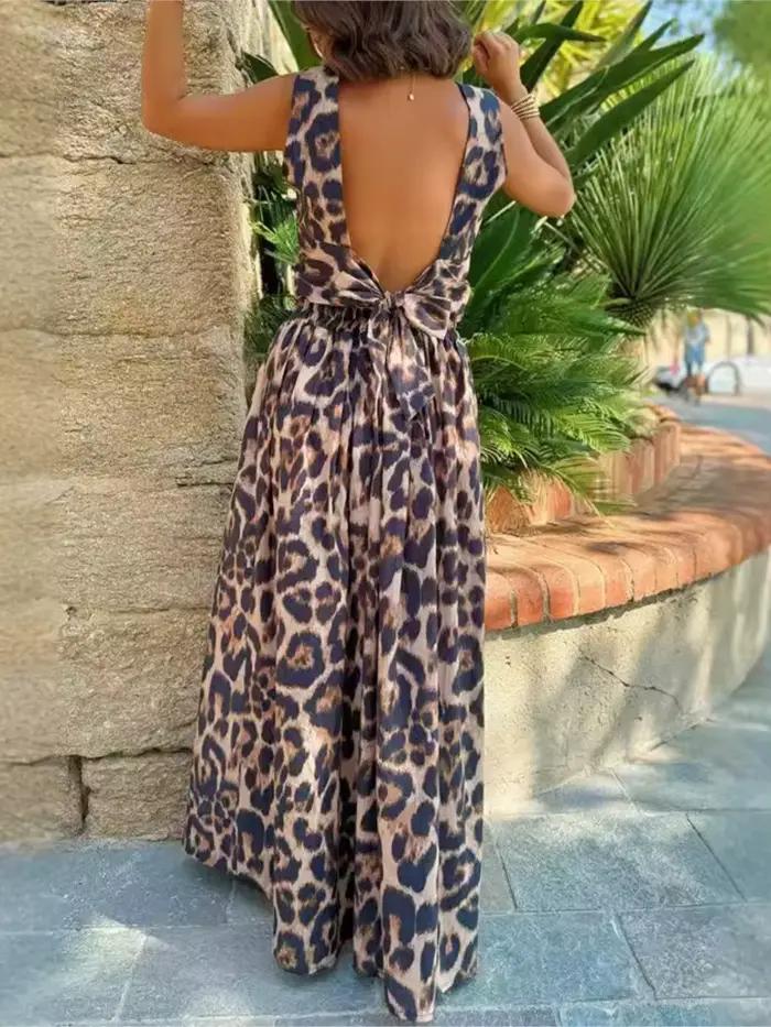 Tendance imprimé léopard jupe deux pièces ensemble femmes sans manches dos nu léopard haut court taille haute a-ligne jupes 2 pièces ensembles nouveau