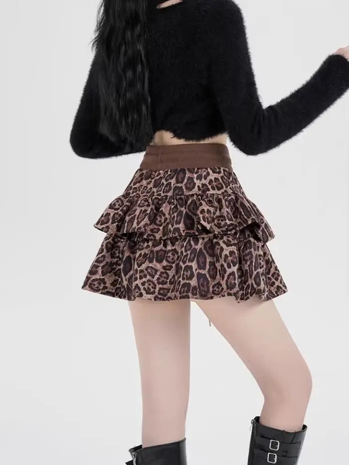 Mini jupe à volants léopard pour femmes