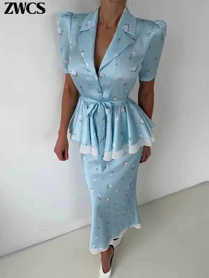 Ensemble de jupes pour femmes à imprimé floral et volants