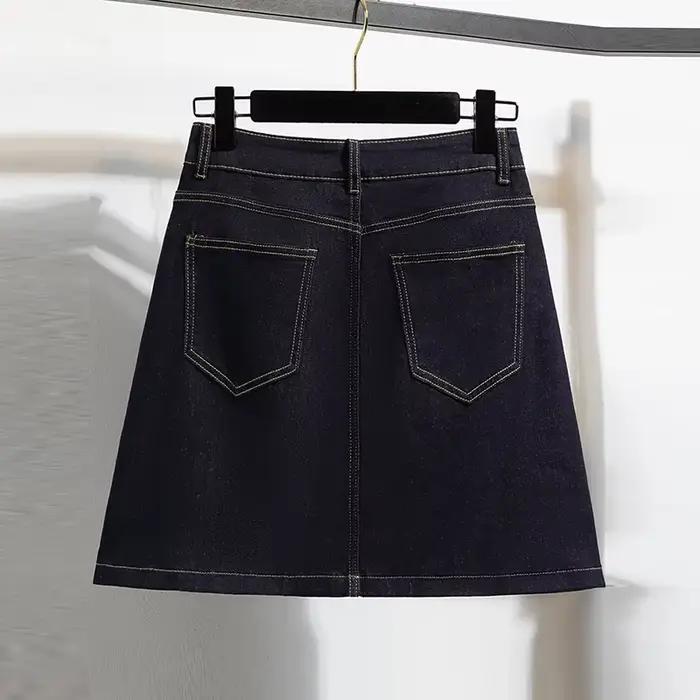 Vintage ample grande taille Denim jupes femmes été décontracté a-ligne Mini jupes avec short bleu foncé taille haute jean jupe femme
