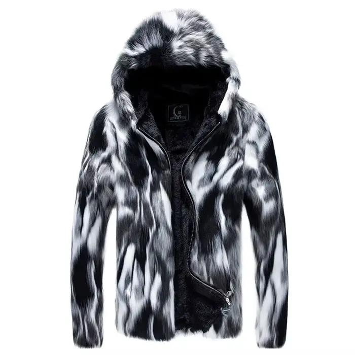 Veste en Fourrure pour Homme, Chaude et Décontractée, Courte, à Capuche, Fermeture Éclair, pour l'Hiver