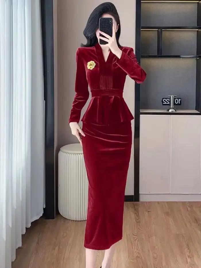 Ensemble jupe et haut en velours pour femme