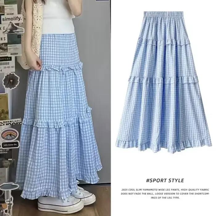 Jupe à carreaux bleue douce pour femmes