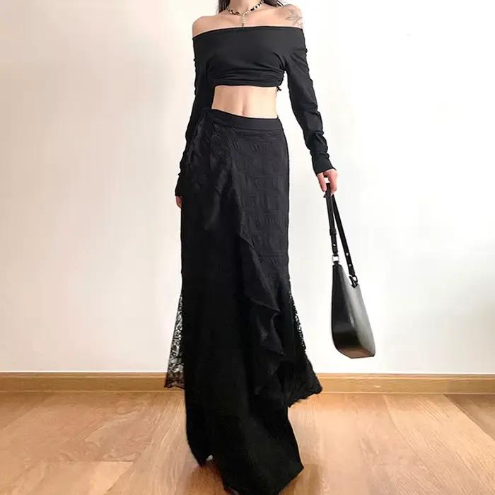 Y2K – jupe longue noire pour femmes