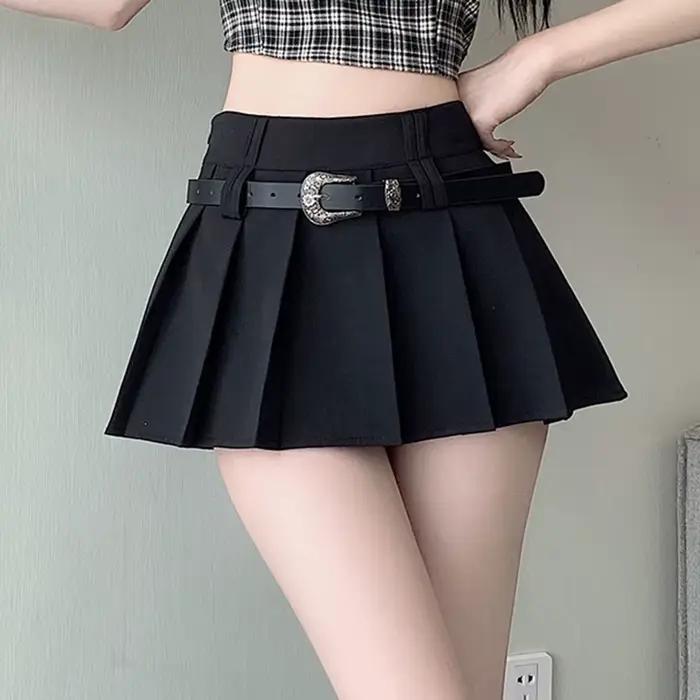 E-girl-Jupe plissée taille basse avec ceinture pour femme