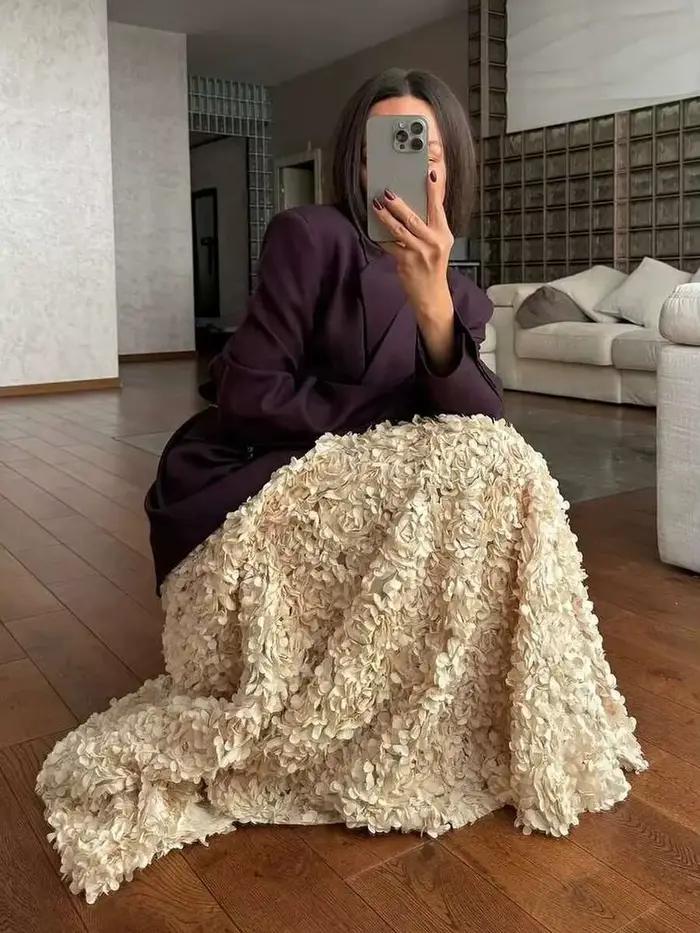 Hiver rouge mode longue pétale jupe femmes Design pired robe de soirée élégante dame Unique taille haute