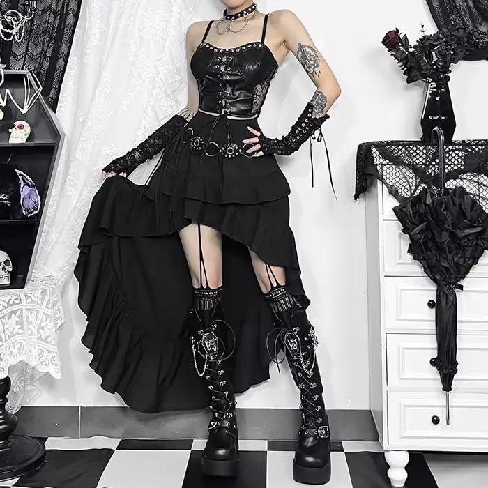 Jupes Goth Kawaii noires à volants