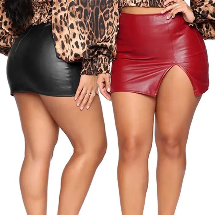 Jupe crayon en cuir PU taille haute pour femmes