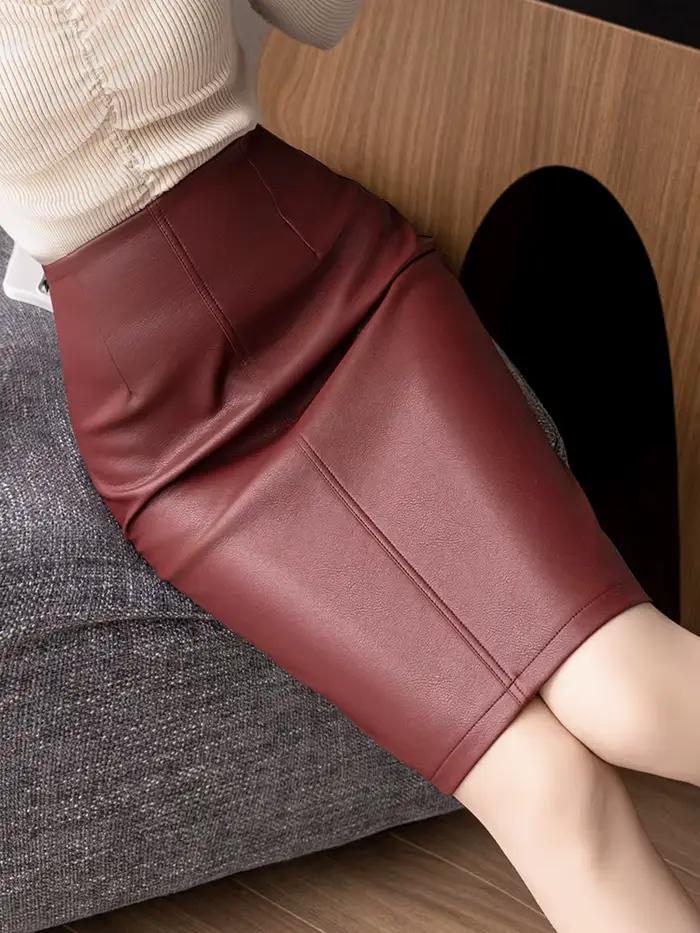 Jupes crayon vintage en cuir PU pour femmes