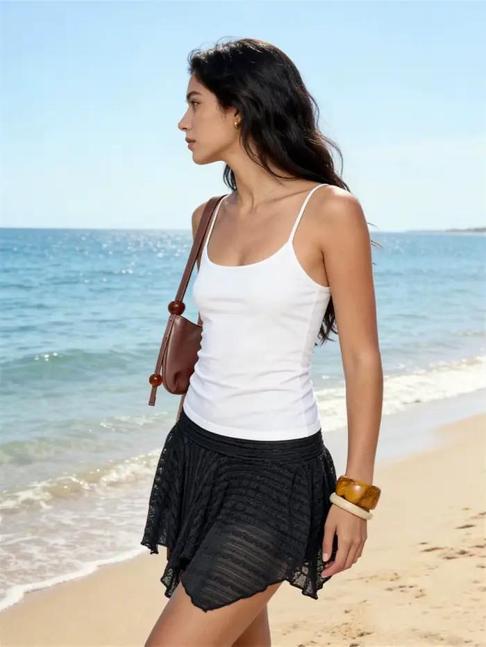 Jupe mini femme élastique haute taille dentelle irrégulière jupe d'été streetwear décontractée quotidienne style moderne