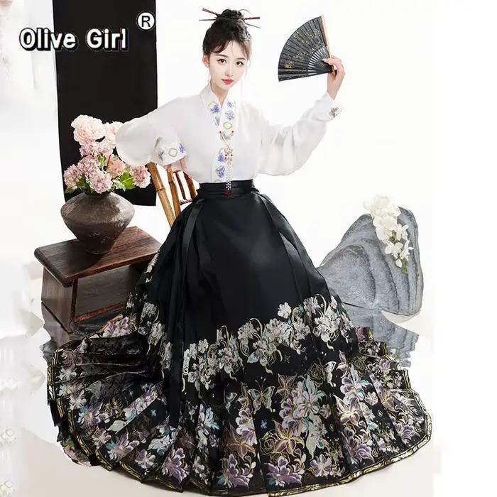 Chemise Hanfu traditionnelle chinoise, jupe à visage de cheval tissée en or, robe en tissu Jacquard, vêtements pour femmes