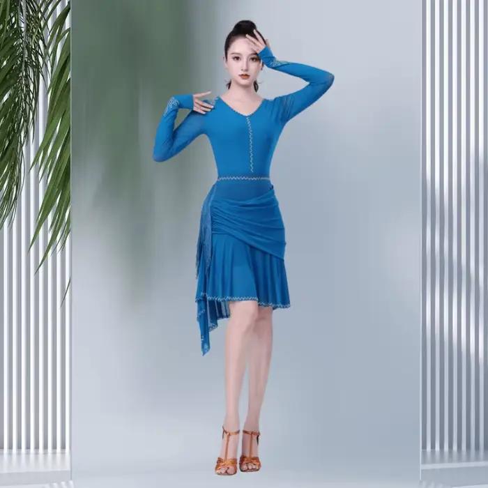 Customes élégant maille courte jupe de danse latine pour les femmes confortable doux danse de salon valse Dancewear jupe de danse moderne body