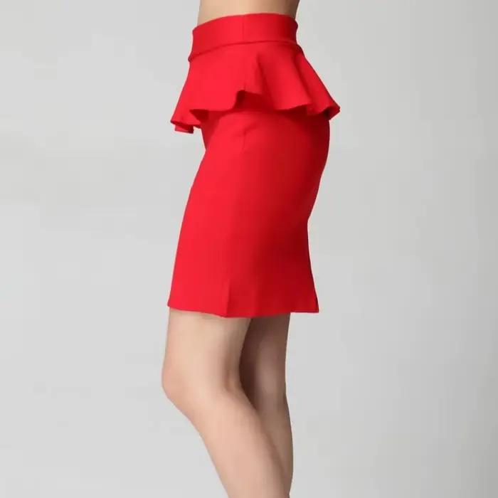 Jupe crayon taille haute extensible à volants pour femmes, grandes tailles