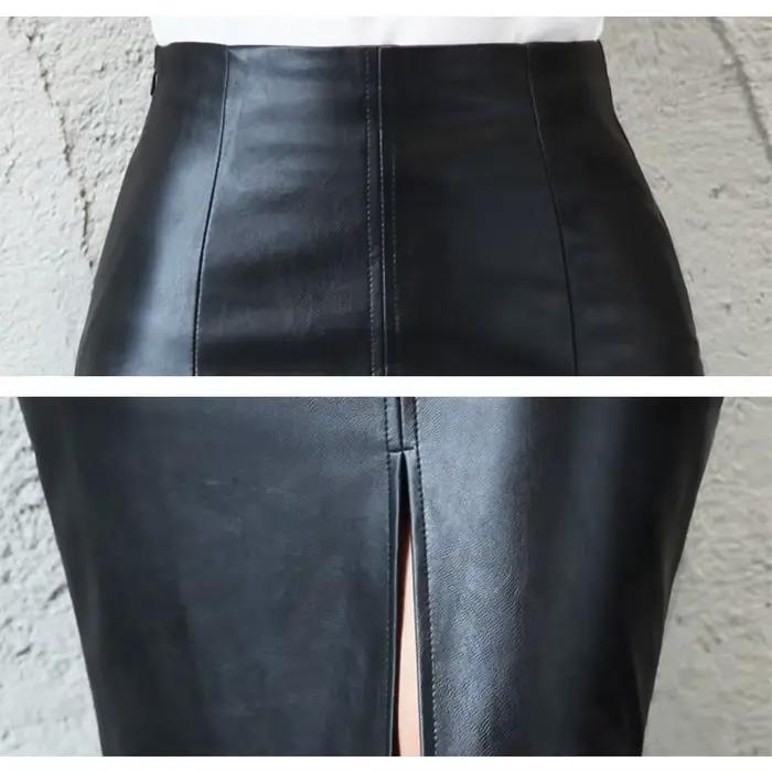 Jupe mi-longue en cuir PU pour femmes