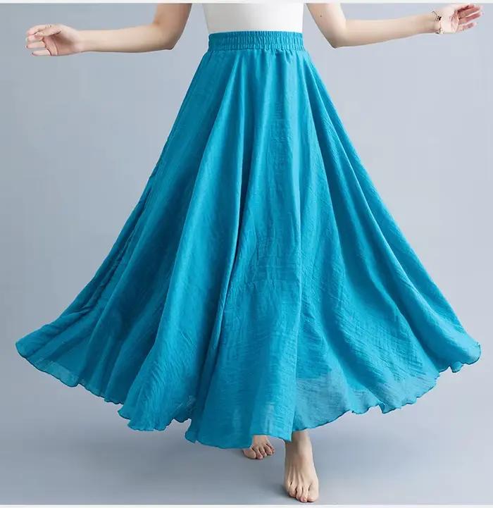 Jupe longue élégante en lin taille haute pour femmes