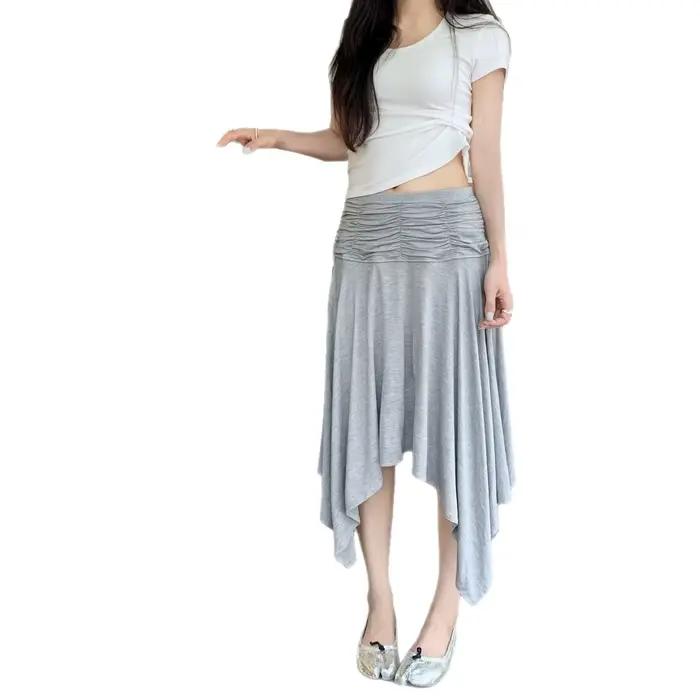 Jupe plissée asymétrique taille haute décontractée pour femme