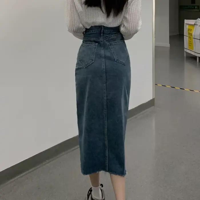 Jupe en jean taille haute fendue sur le devant pour femmes