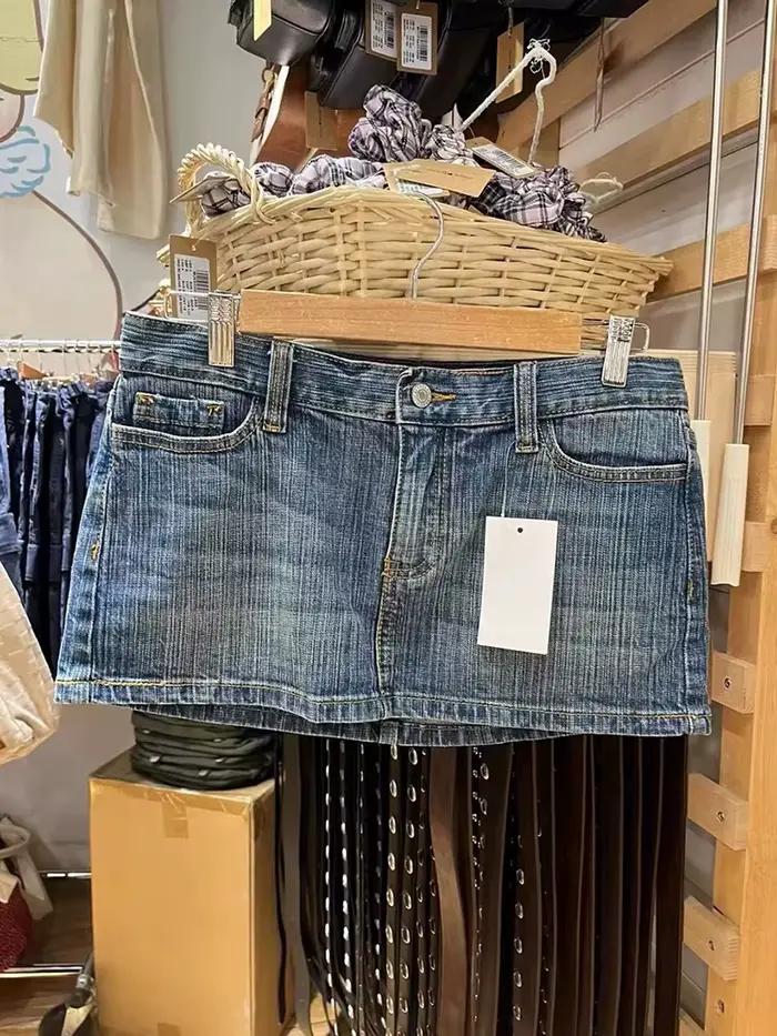 Mini jupes droites en denim vintage pour femmes