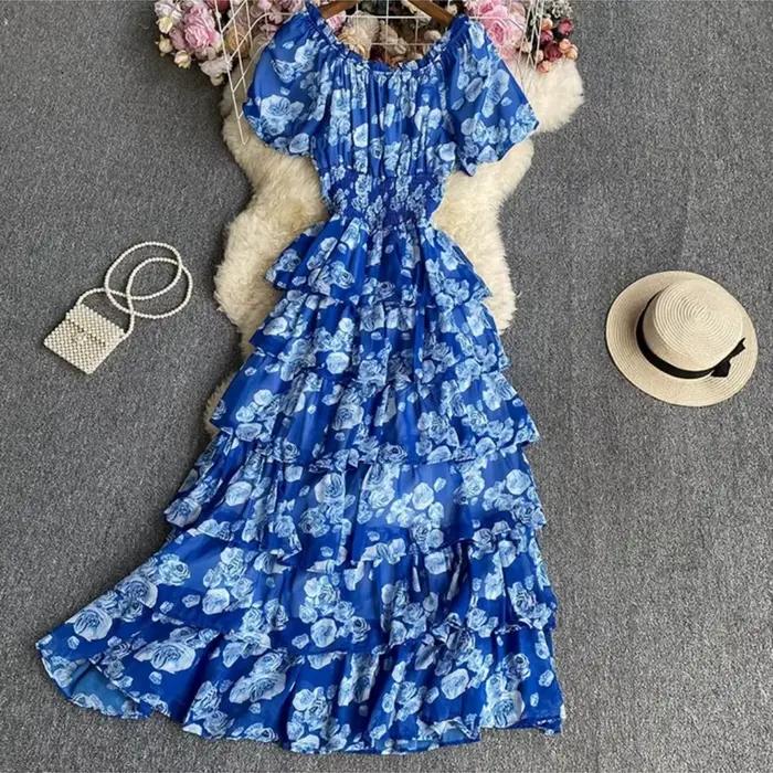 Robe longue à volants pour femme