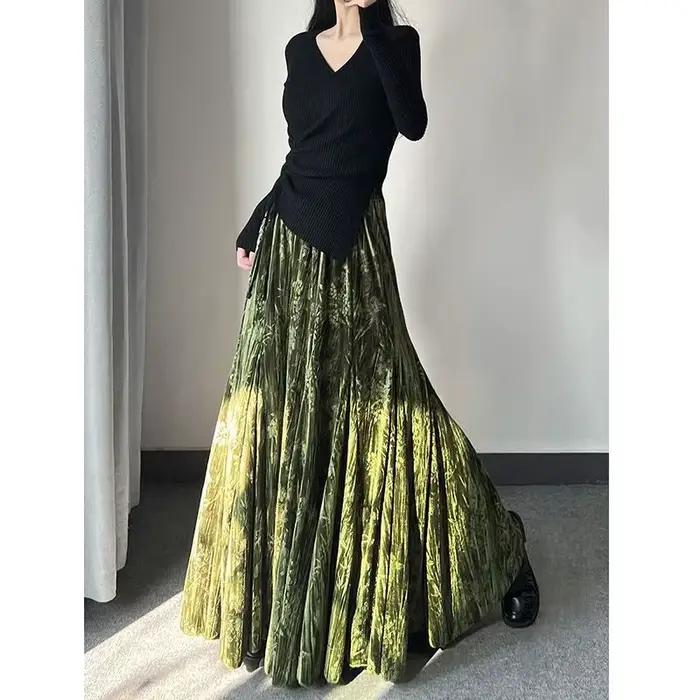 Jupes Femme Mi-longues Coupe Trapèze Ajustée Plissée Taille Haute Sexy Élégante Style Y2K Streetwear Travail Quotidien Printemps 2026