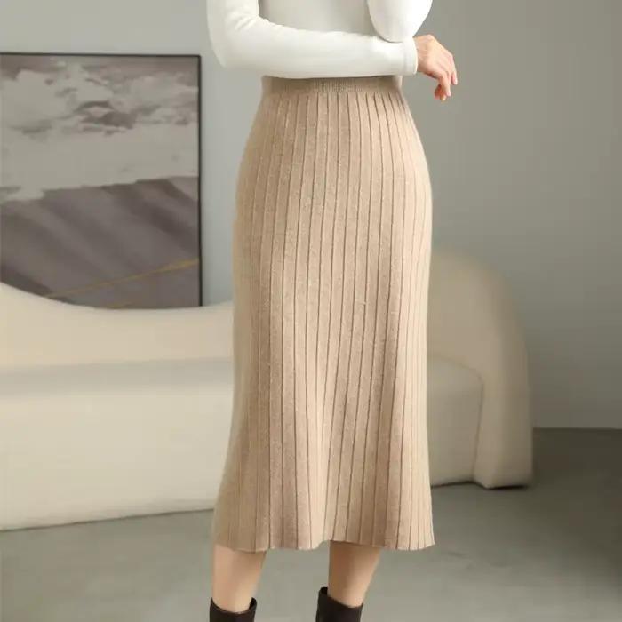 Jupe plissée 100% laine Pure pour femmes, jupe parapluie longue au-dessus du genou, taille haute, jupe trapèze en cachemire