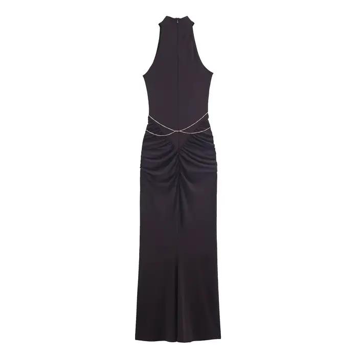 BSAY chaîne licou col robe femmes mode automne hiver nouveau sans manches élégant long gilet robes Chic femme soirée Mujer