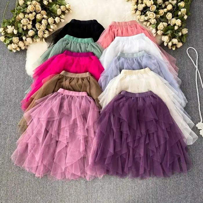 Kawaii Tulle jupe pour femmes maille irrégulière a-ligne Faldas Ajustadas femme Mini