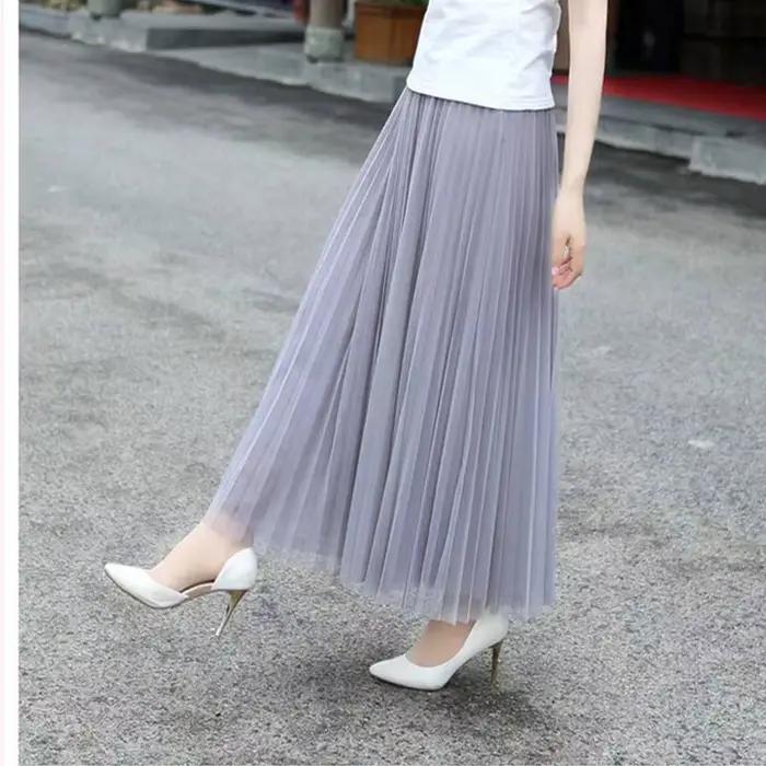 Vintage Tulle jupe femmes Streetwear élastique taille haute maille jupes plissées été élégant coréen une ligne bureau dames jupe nouveau