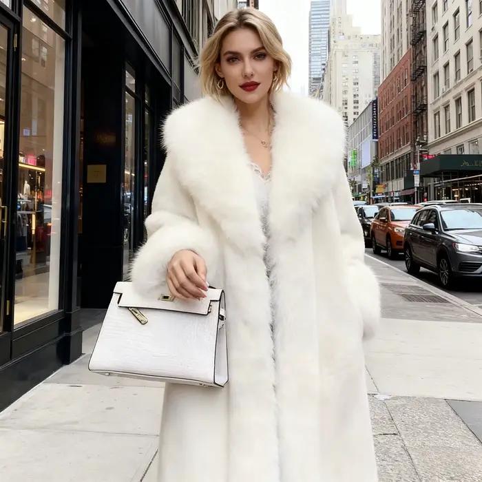 Manteau Long en fausse fourrure pour femme, épais et chaud, col rabattu, Streetwear Y2k, vêtements d'extérieur blancs, vestes élégantes en fourrure, automne hiver