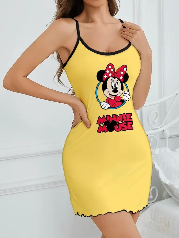 Pyjama pour femmes avec jupe suspendue à motif de nœud de dessin animé Disney Minnie