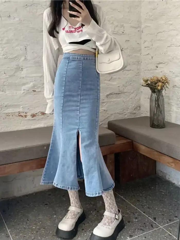 Jupe en jean avec fente pour femme