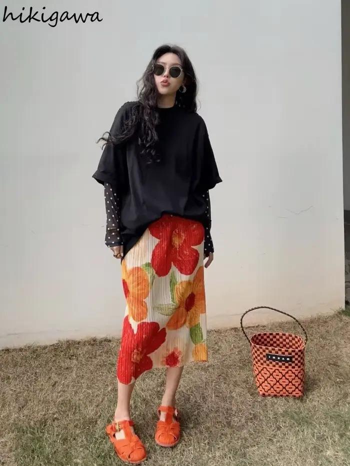 2025 Faldas Mujer De Moda jupes longues florales pour femmes Vintage ample été Jupe taille haute Jupe plissée mode coréenne Saia