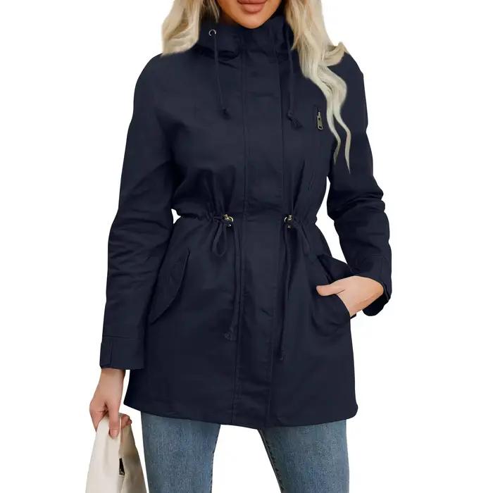 Trench-Coat à capuche pour femme, veste ajustée de couleur unie, pour le Camping quotidien en plein air et la randonnée, printemps-automne