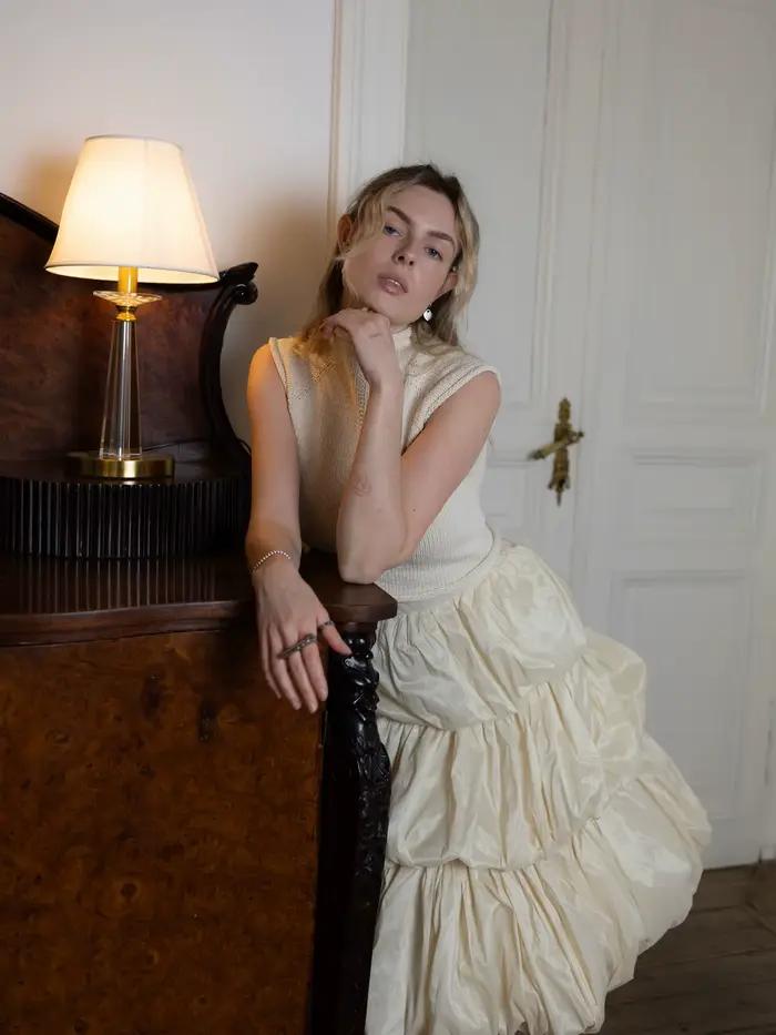 Jupe midi chic à volants superposés