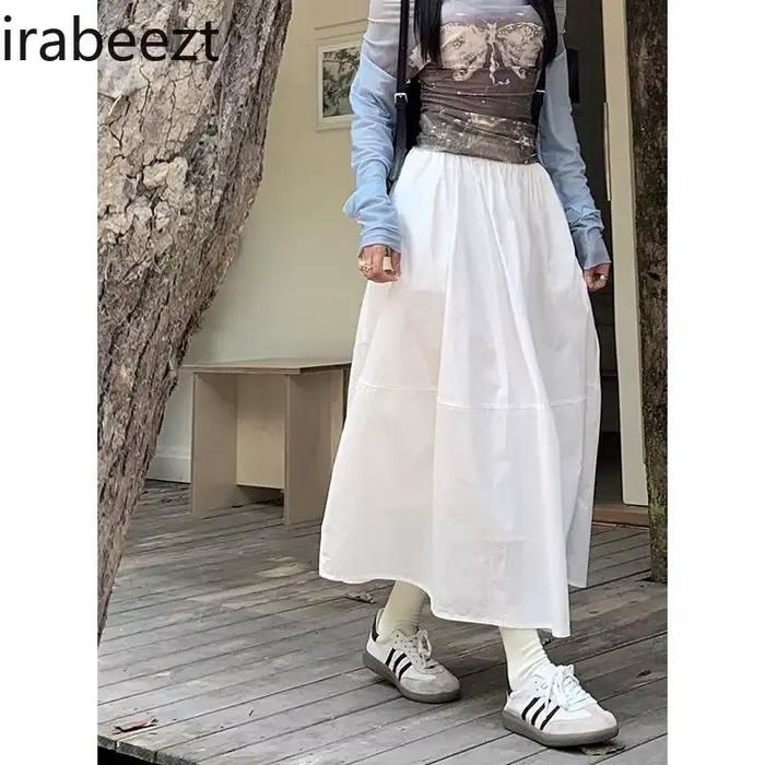 Jupe trapèze mi-longue en pur coton blanc pour femmes