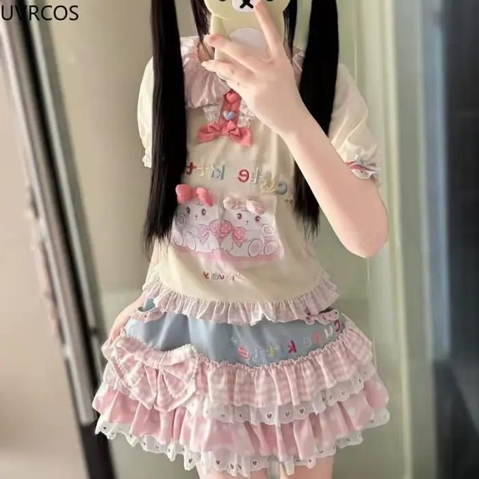 Ensemble jupe Style Lolita japonais Kawaii pour femmes