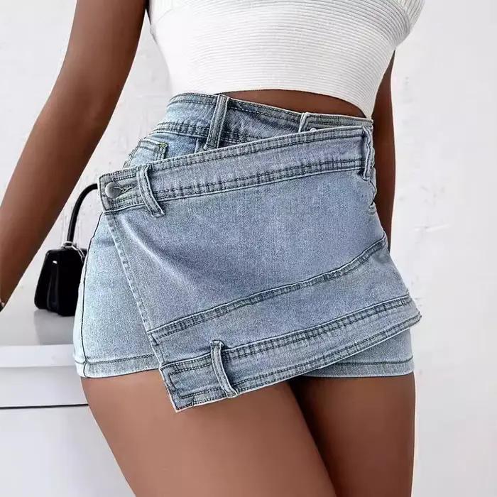 Jupe-short en jean délavé vintage pour femme